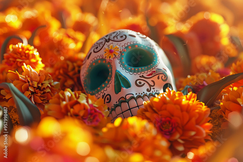 Beautiful greeting card with bright holiday composition for happy to joy celebrate dia de muertos