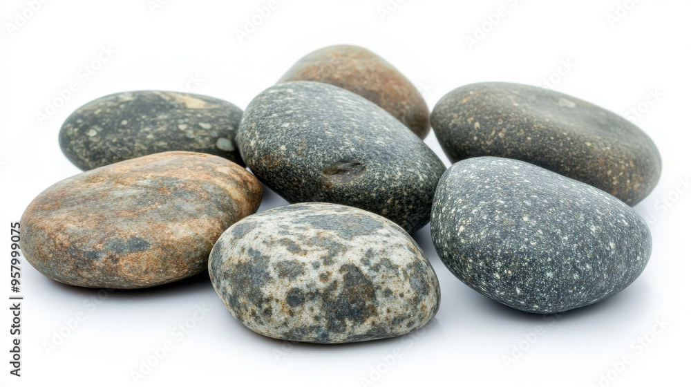 Set of sea stones isolated on a white background, including pebbles from the beach and natural minerals, presented in a high-quality photo. Set of sea stones isolated on a white background, including pebbles from the beach and natural minerals, presented in a high-quality photo.
