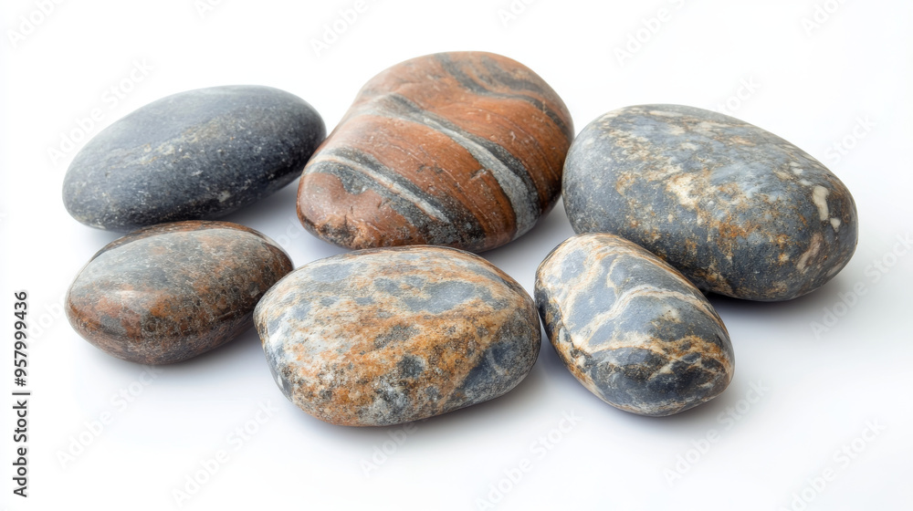 Set of sea stones isolated on a white background, including pebbles from the beach and natural minerals, presented in a high-quality photo. Set of sea stones isolated on a white background, including pebbles from the beach and natural minerals, presented in a high-quality photo.
