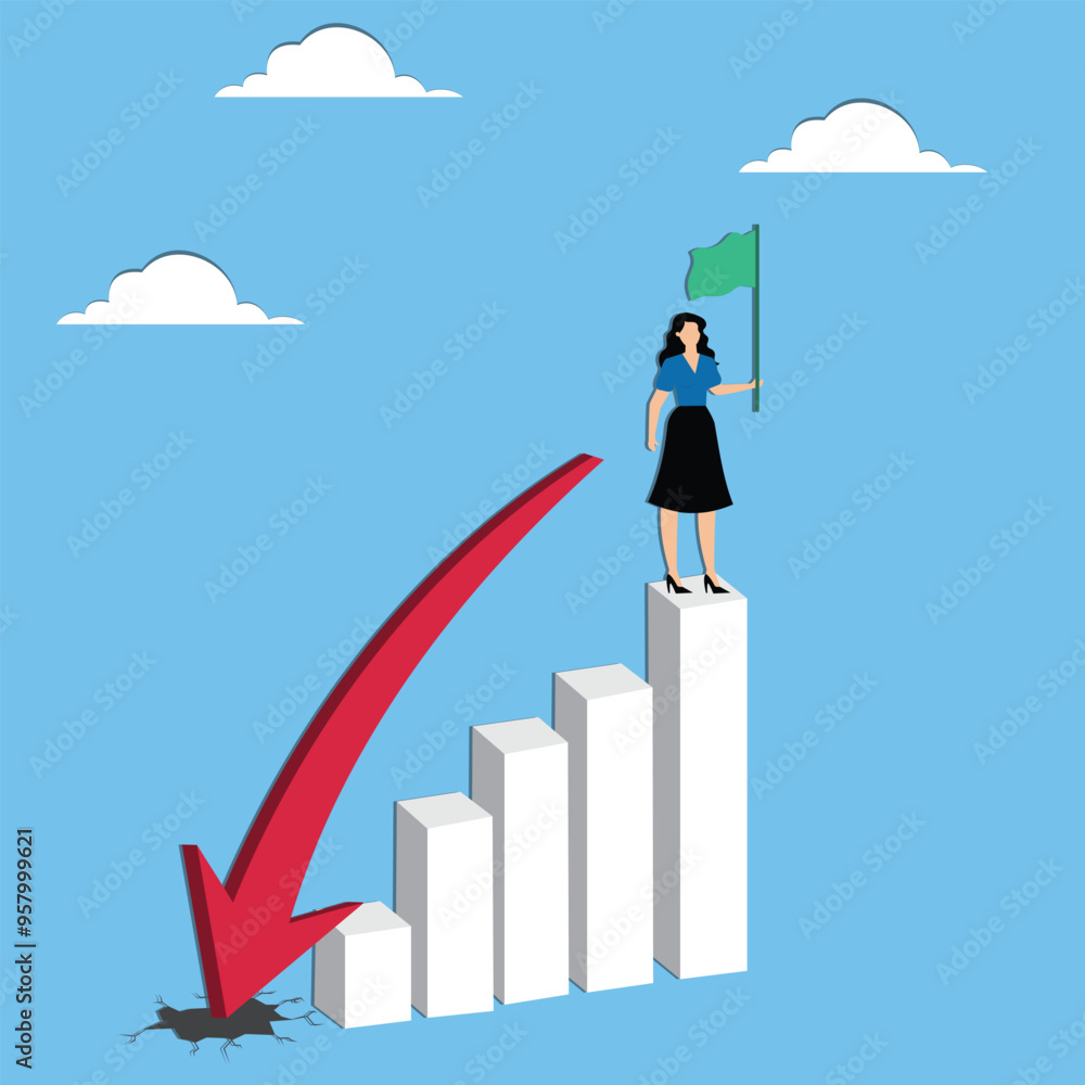 Woman stood on falling graph Woman stood on falling graph