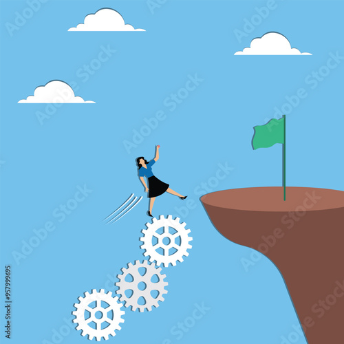 Woman goes over cliff using gear