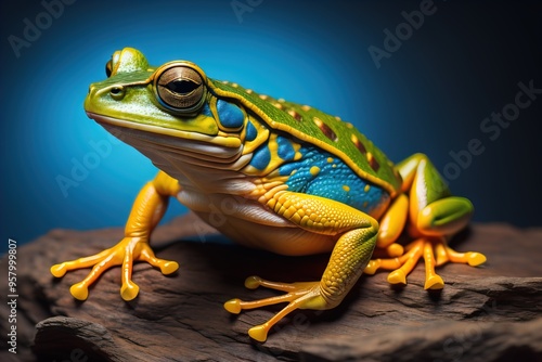 European tree frog, Hyla arborea isolated on solid colour background. ai generative