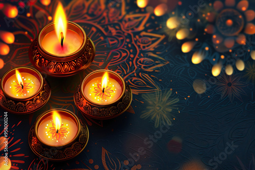 Beautiful greeting card with bright holiday composition for happy and celebrate Diwali