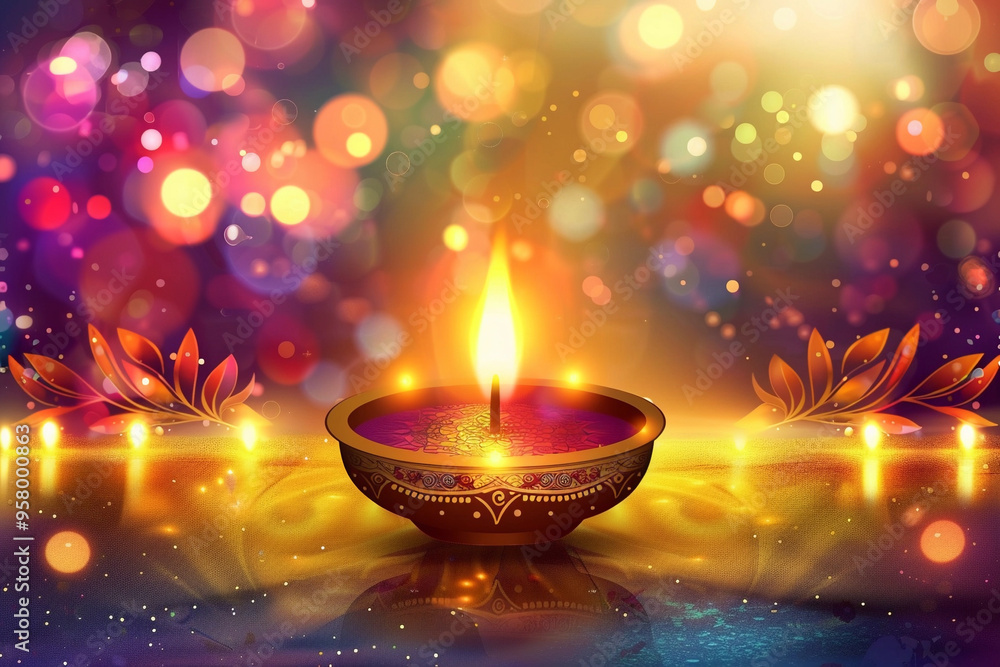 Beautiful greeting card with bright holiday composition for happy and celebrate Diwali Beautiful greeting card with bright holiday composition for happy and celebrate Diwali