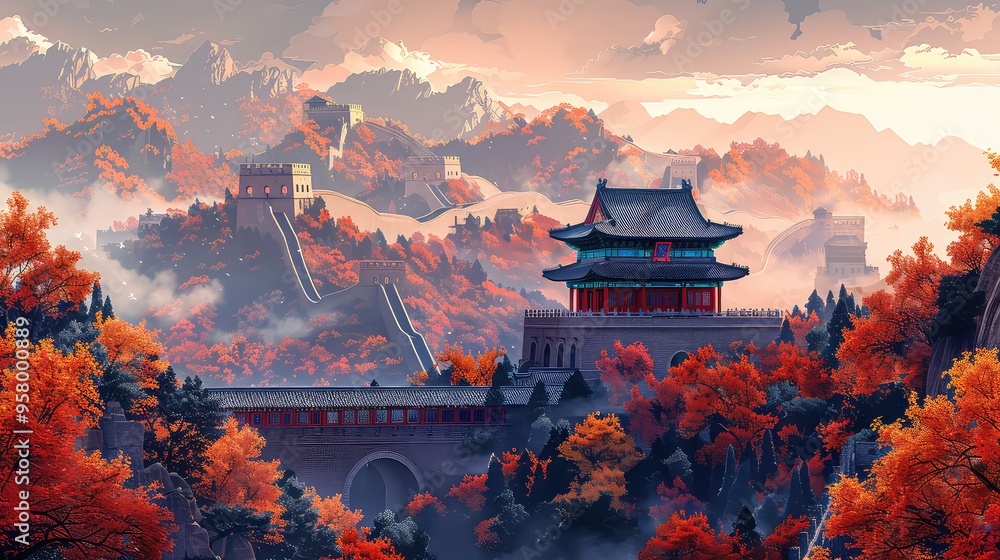Illustration Of China Landmarks, Generative AI Illustration Of China Landmarks, Generative AI