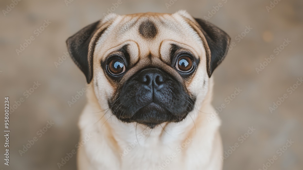 Pug smiling on white background Pug smiling on white background