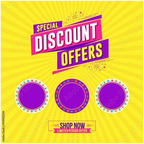 Special Discount Offers Advertisement Template. Copy Space. Sale Advertisement Mockup. Retail Products, Shopping, Special Sale, Marketing, Promotional Sale Design Vector