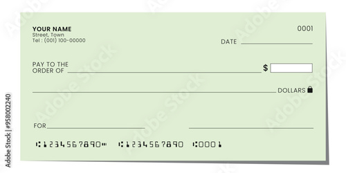 Blank bank cheque template for payment or business. Vector