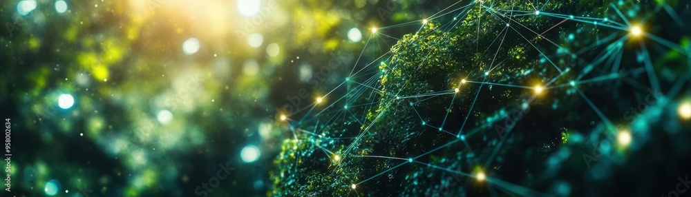 A digital network of sensors tracking forest health, symbolizing the strategy of using technology to prevent deforestation A digital network of sensors tracking forest health, symbolizing the strategy of using technology to prevent deforestation
