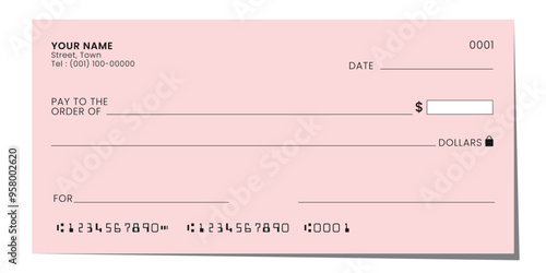 Bank check, blank money cheque, checkbook template for business. Currency payment coupon. Vector
