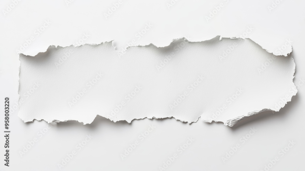 Torn sheet of paper, isolated on a white background, showcasing torn edges and texture. Torn sheet of paper, isolated on a white background, showcasing torn edges and texture.