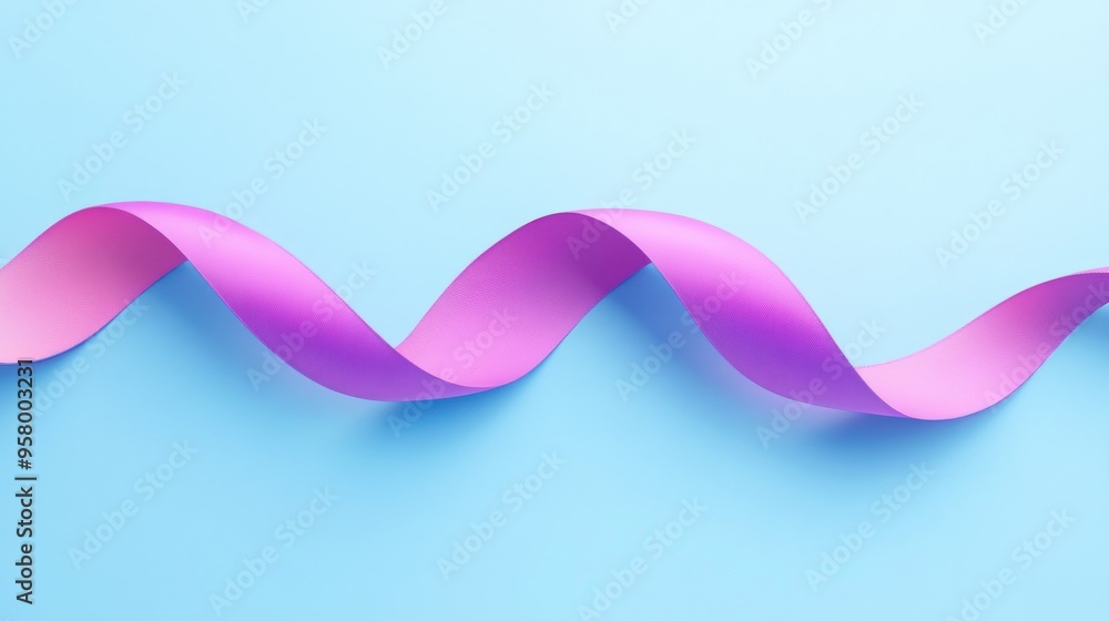 Purple Satin Ribbon Curving on Blue Background Purple Satin Ribbon Curving on Blue Background