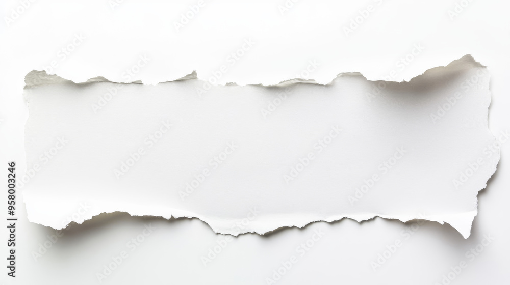 Torn sheet of paper, isolated on a white background, showcasing torn edges and texture. Torn sheet of paper, isolated on a white background, showcasing torn edges and texture.