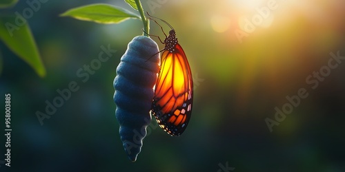 Butterfly emerging from a chrysalis, representing transformation and new beginnings