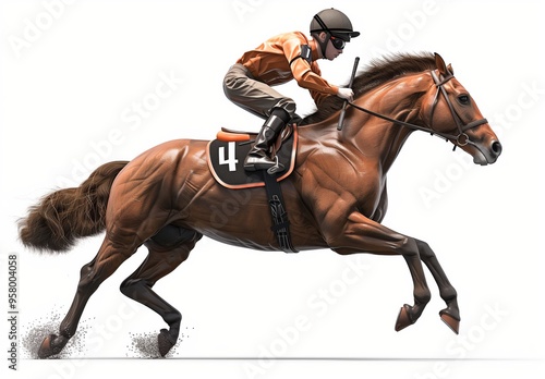 A skilled jockey is riding a speedy brown horse during an exciting race