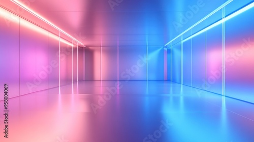 Innovative minimalist abstract 3D of modern interior with blue & pink lighting