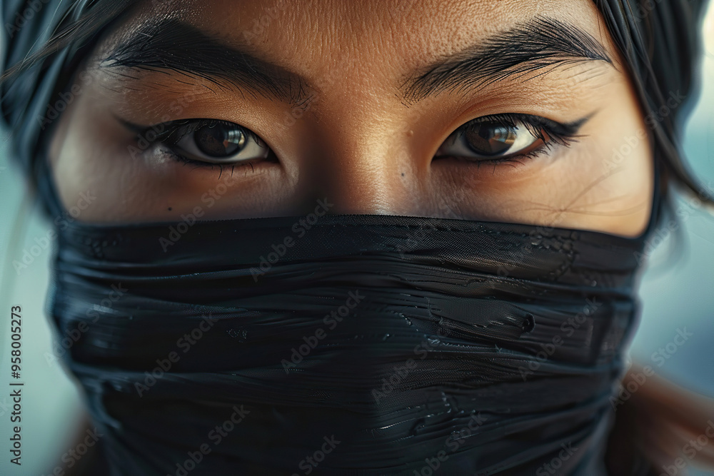 Japanese ninja warrior dressed in samurai clothes holding a sharp sword Japanese ninja warrior dressed in samurai clothes holding a sharp sword