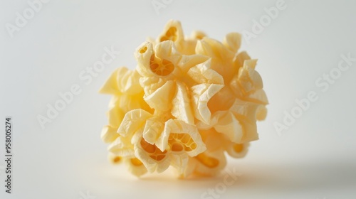 Close-Up of a Perfectly Popped Golden Popcorn Kernel on White Background