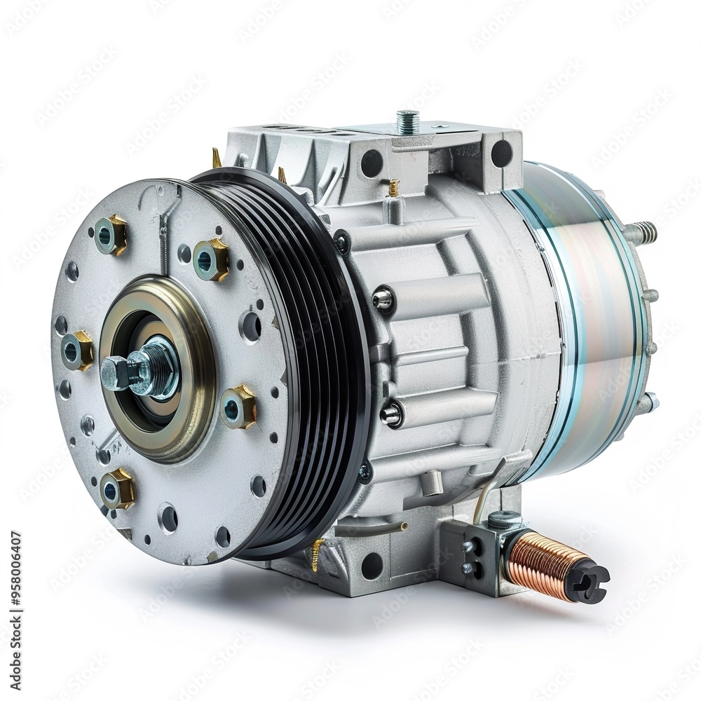 An electric motor radiates power and potential on a blank canvas isolated on white background An electric motor radiates power and potential on a blank canvas isolated on white background