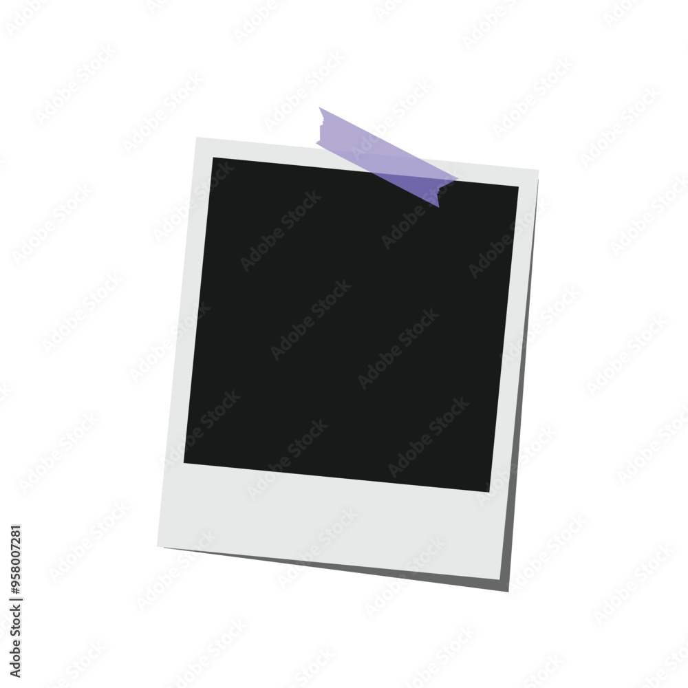 Blank template polaroid photo frame with tape. Vector