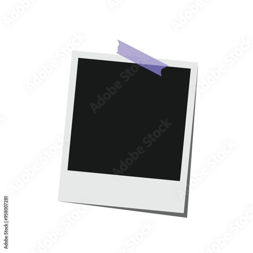 Blank template polaroid photo frame with tape. Vector