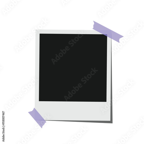 Blank template polaroid photo frame with tape. Vector