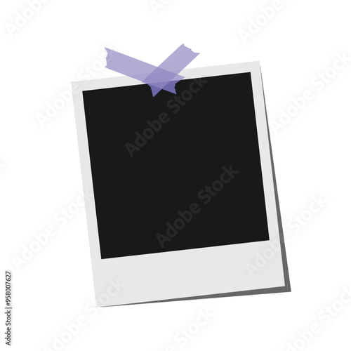 Blank template polaroid photo frame with tape. Vector