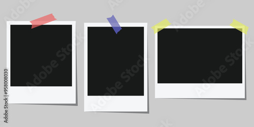 Blank polaroid photo frame mockup template set. Isolated background vector