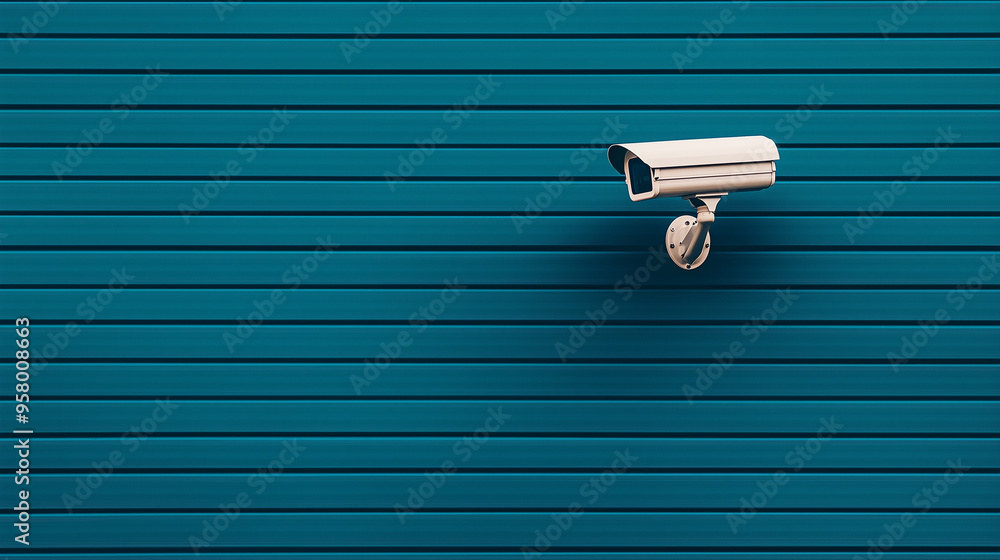 Minimalist Security Camera on Teal Metal Wall Minimalist Security Camera on Teal Metal Wall