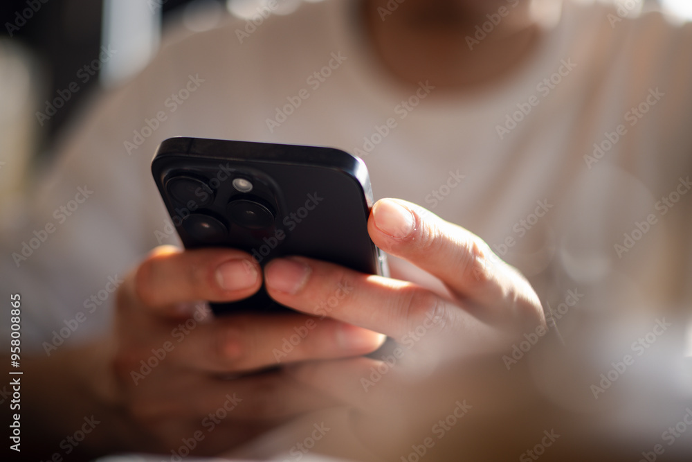 Close up man using smart phone, Social media marketing concept. hand using smartphone typing, chatting conversation in chat box icons pop up Close up man using smart phone, Social media marketing concept. hand using smartphone typing, chatting conversation in chat box icons pop up