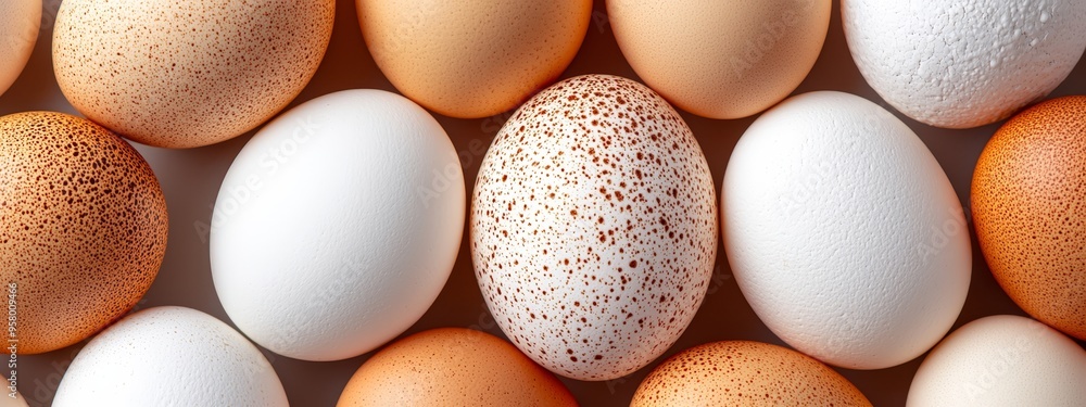 speckled eggs are in the center, some brown and others white speckled eggs are in the center, some brown and others white