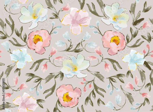 Big Abstract Watercolor Magnolia Flowers and Peonies. Plant background for fashion, wallpapers, print. Trendy floral design