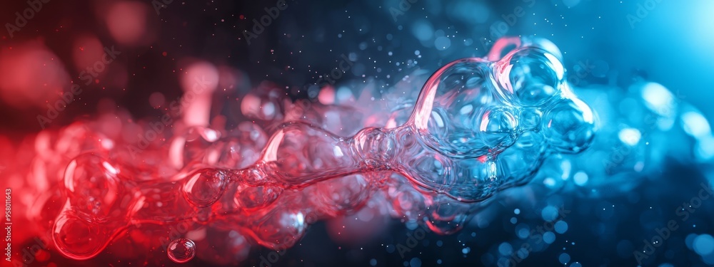 A red and blue background with a blurred bubble image in the center A red and blue background with a blurred bubble image in the center