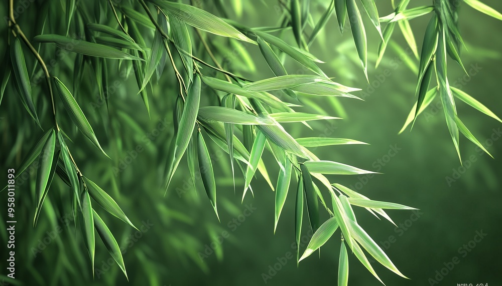 Naklejka premium Bamboo green leaves nature environment concept dark background