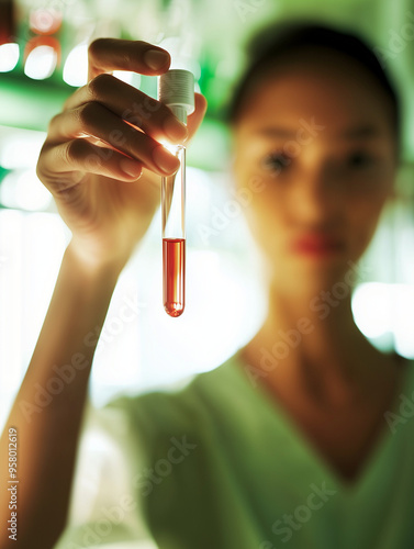 A scientist holds a vial of...