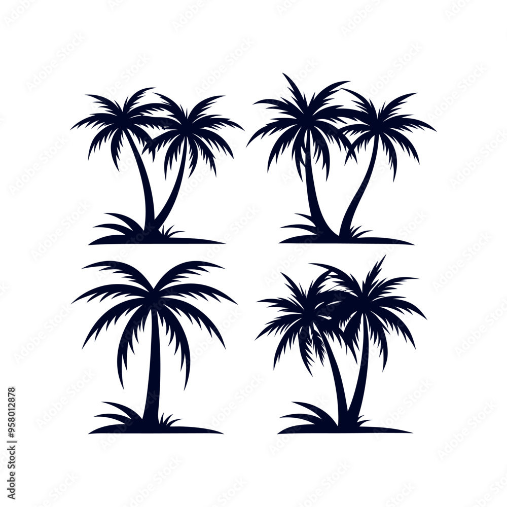 Set of Palm tree silhouettes Clip art isolated vector illustration on white background Set of Palm tree silhouettes Clip art isolated vector illustration on white background