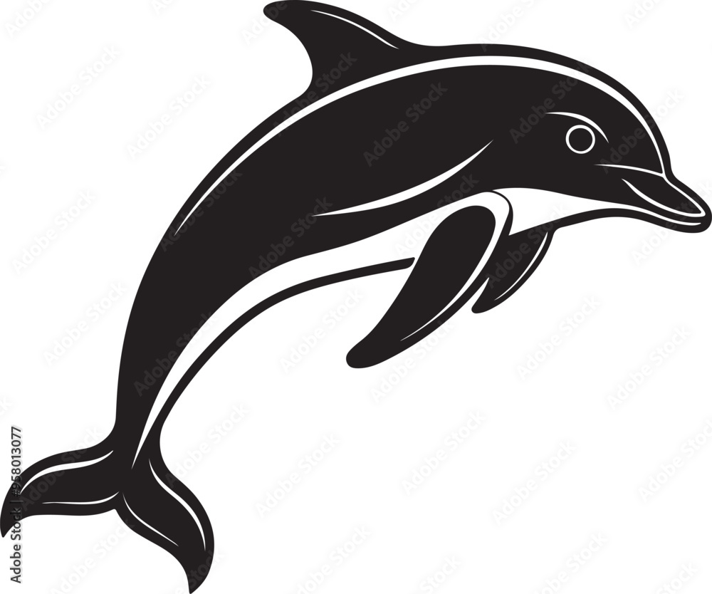 Fototapeta premium Vector illustration of a dolphin silhouette leaping joyfully, showcasing its streamlined form and dynamic movement