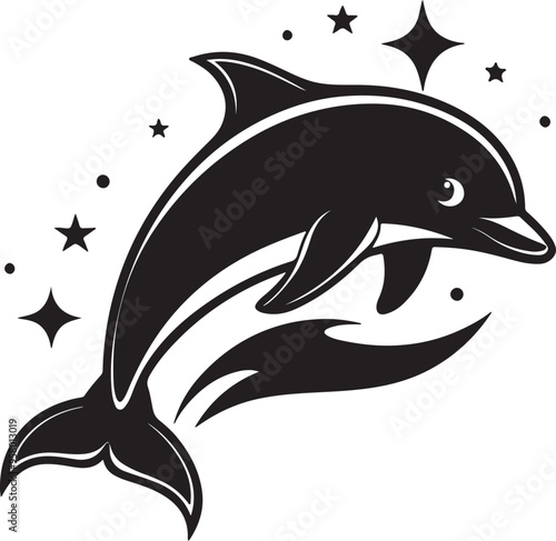 Vector illustration of a dolphin silhouette leaping joyfully, showcasing its streamlined form and dynamic movement