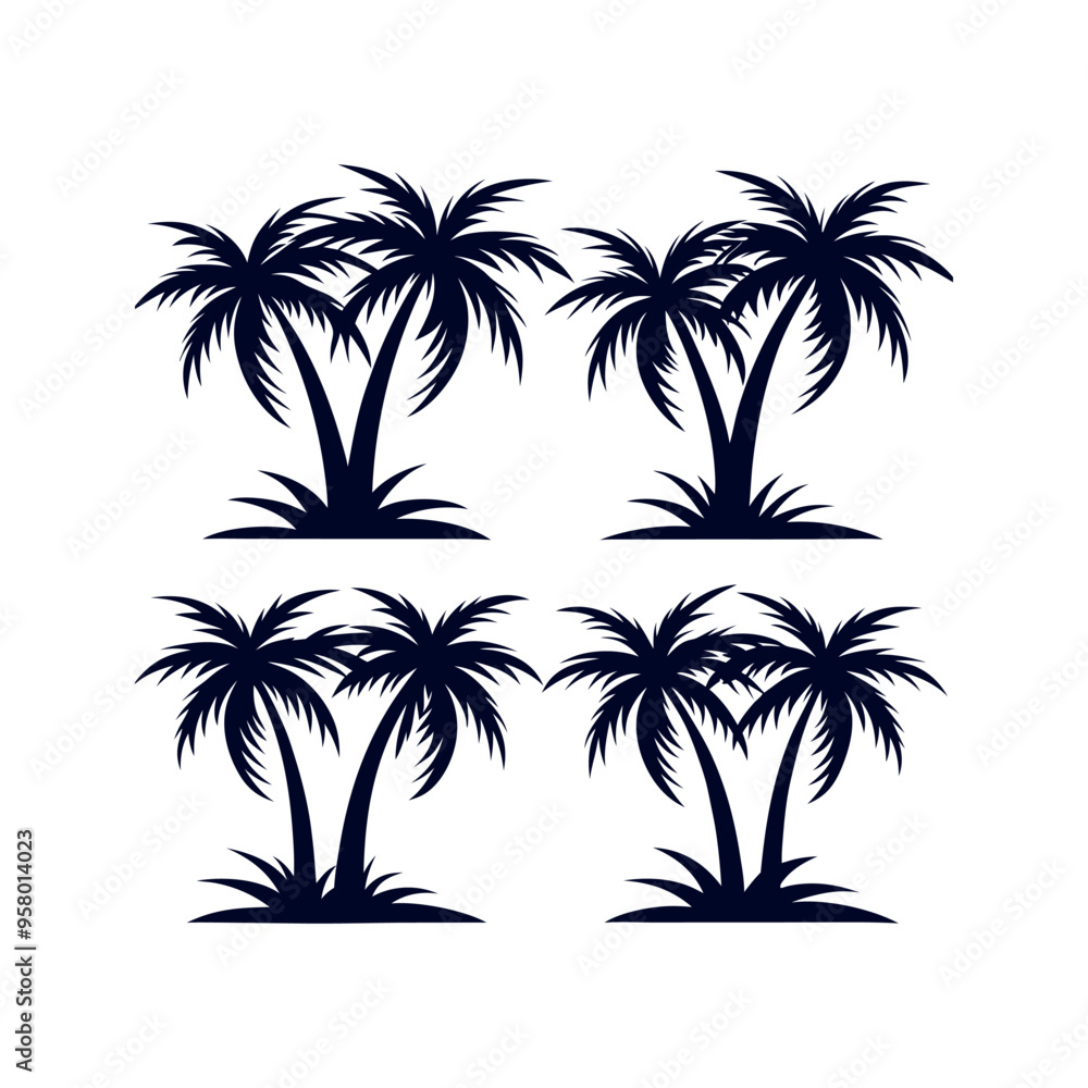 Set of Palm tree silhouettes Clip art isolated vector illustration on white background Set of Palm tree silhouettes Clip art isolated vector illustration on white background