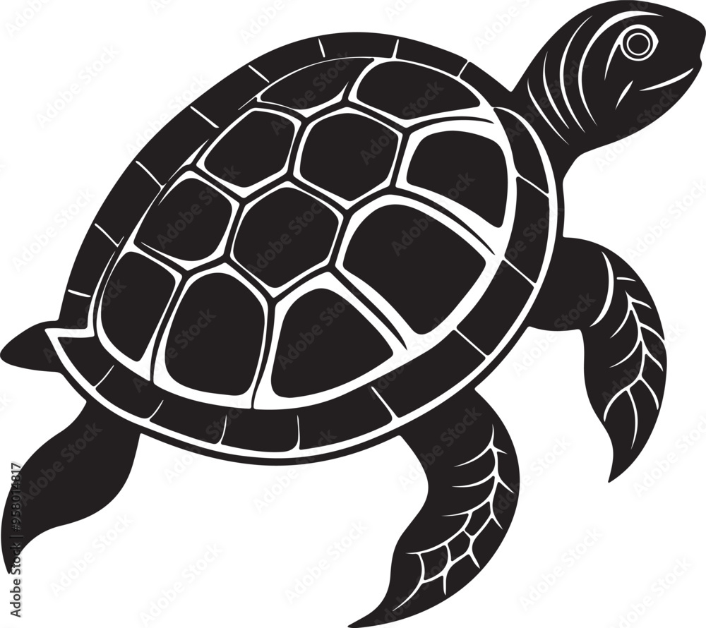 Vector illustration of a turtle silhouette displayed on a white background, highlighting its elegant form Vector illustration of a turtle silhouette displayed on a white background, highlighting its elegant form