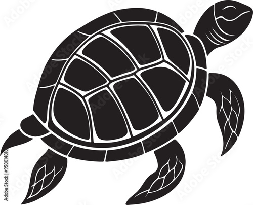 Vector illustration of a turtle silhouette displayed on a white background, highlighting its elegant form