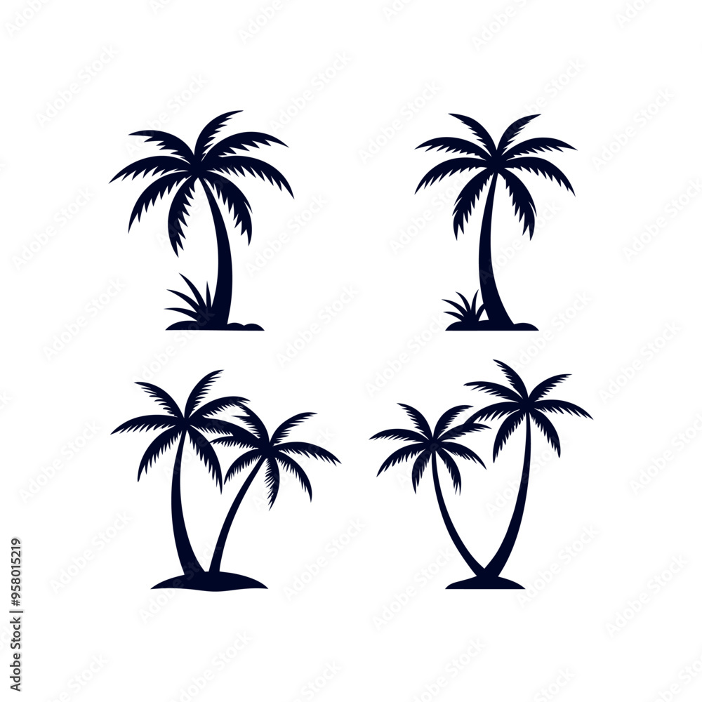 Fototapeta premium Set of Palm tree silhouettes Clip art isolated vector illustration on white background