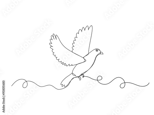 Continuous one line drawing dove art decoration.