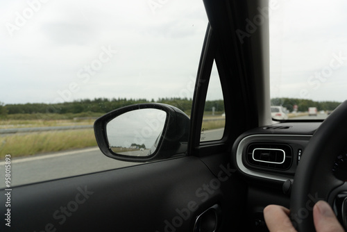 Wallpaper Mural View Through Car Side Mirror on a Highway Torontodigital.ca