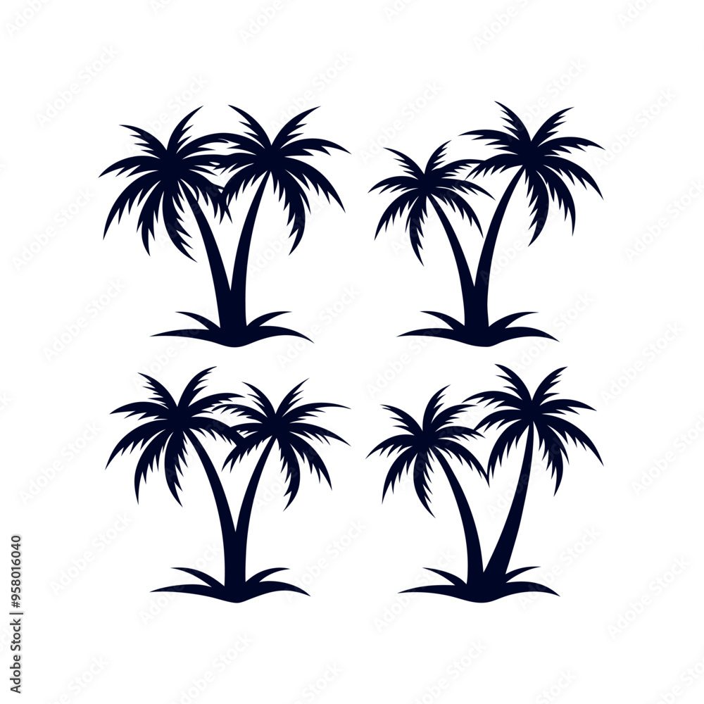 Set of Palm tree silhouettes Clip art isolated vector illustration on white background Set of Palm tree silhouettes Clip art isolated vector illustration on white background
