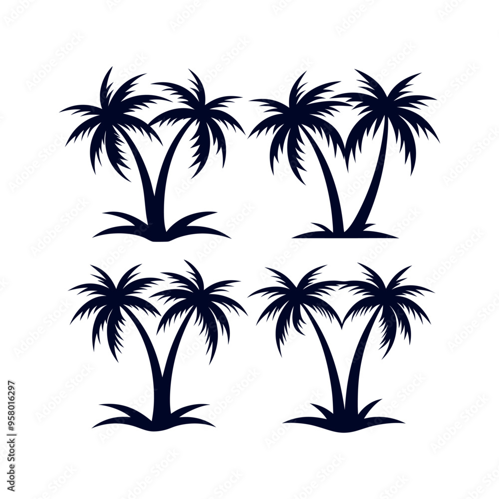 Set of Palm tree silhouettes Clip art isolated vector illustration on white background Set of Palm tree silhouettes Clip art isolated vector illustration on white background