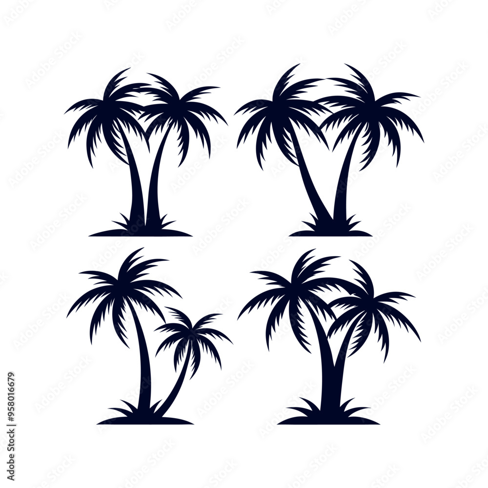 Set of Palm tree silhouettes Clip art isolated vector illustration on white background Set of Palm tree silhouettes Clip art isolated vector illustration on white background