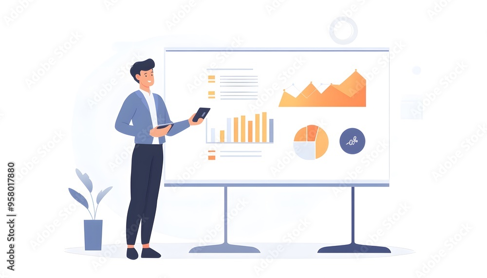 Business professional presenting data on a whiteboard with charts and graphs, analyzing information for a meeting or training session. Business professional presenting data on a whiteboard with charts and graphs, analyzing information for a meeting or training session.