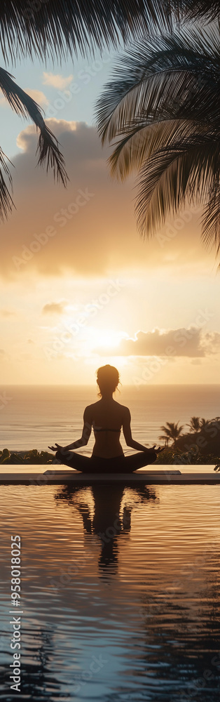 Meditative sunrise yoga by the ocean Meditative sunrise yoga by the ocean