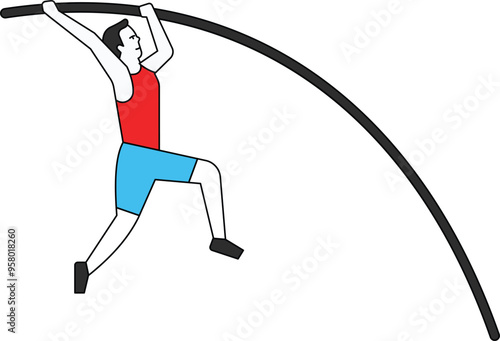 The boy is trying to jump with a stick.